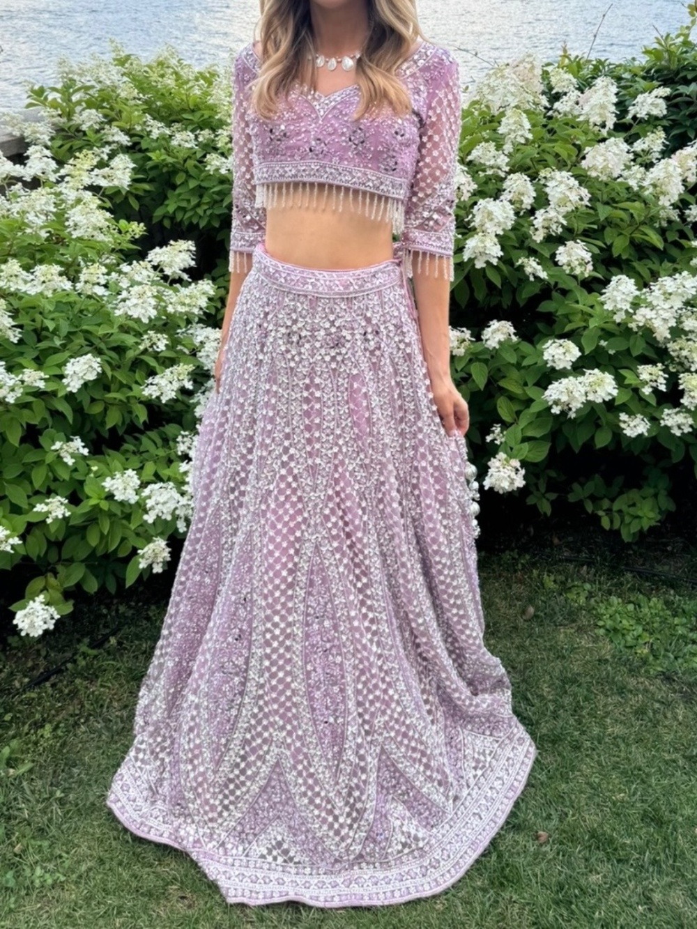 Lavender Lilac Lehenga 3 Piece Set Embroidered Beaded Indian Wedding Size S